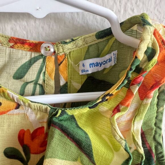 MAYORAL Jungle Animals Tropical Green Ruffle Dress Kids Toddler Girls 4T - Picture 5 of 6